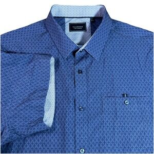 7 Diamonds 4 Way Stretch Men's L Blue Geometric Short Sleeve Button Down Shirt